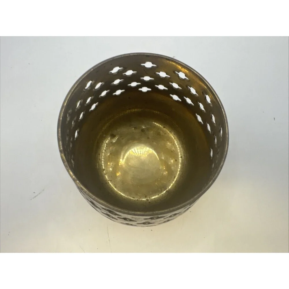Vtg Brass Candle Holder Votive Tea Light Moroccan Pierced Cutout India